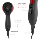 Red Hot 1200W red travel hair dryer with folding handle