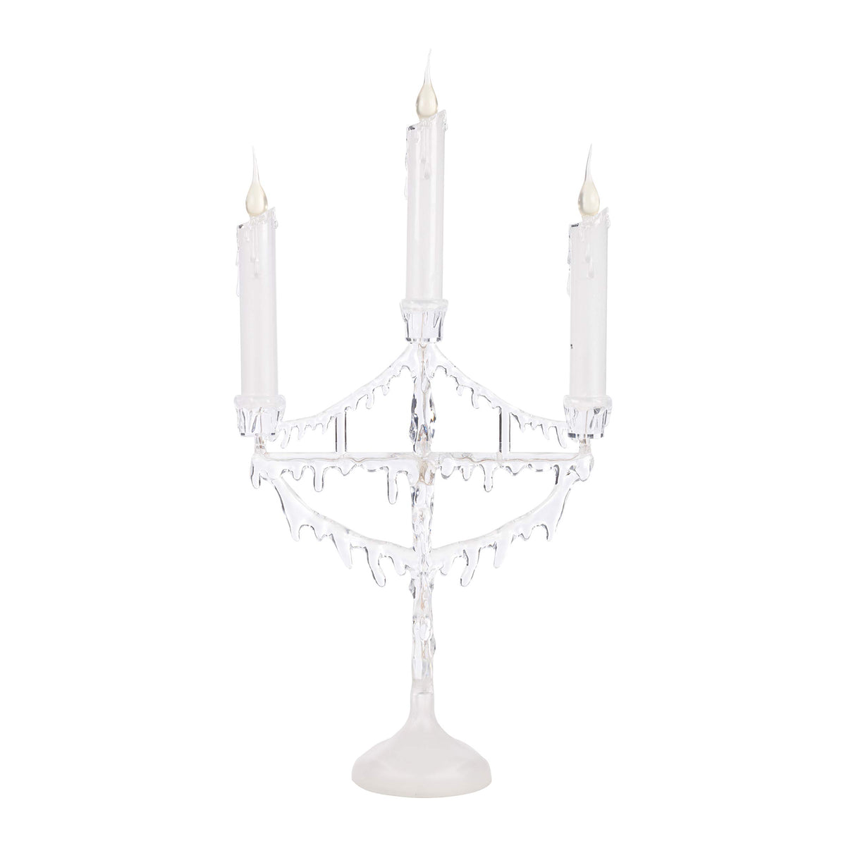 Clear acrylic Christmas candelabra with flickering lights