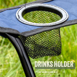 Portable blue camping chair with carry bag