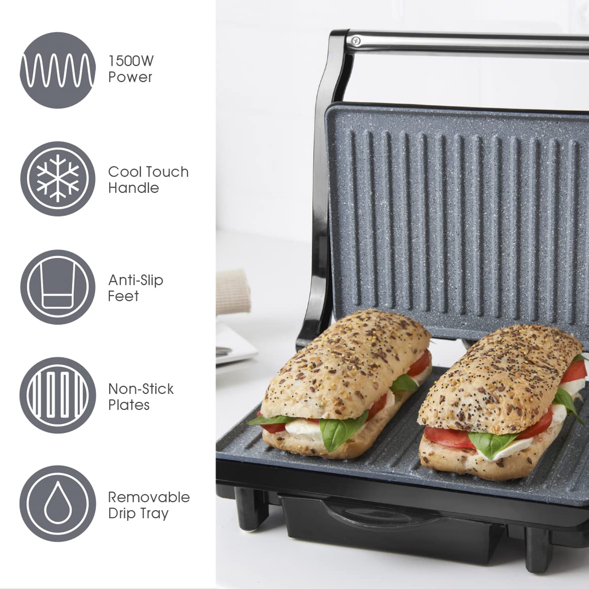 Quest grey deluxe health grill and panini press
