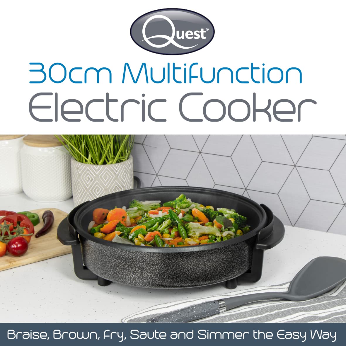 Quest 30cm electric cooker pan with glass lid