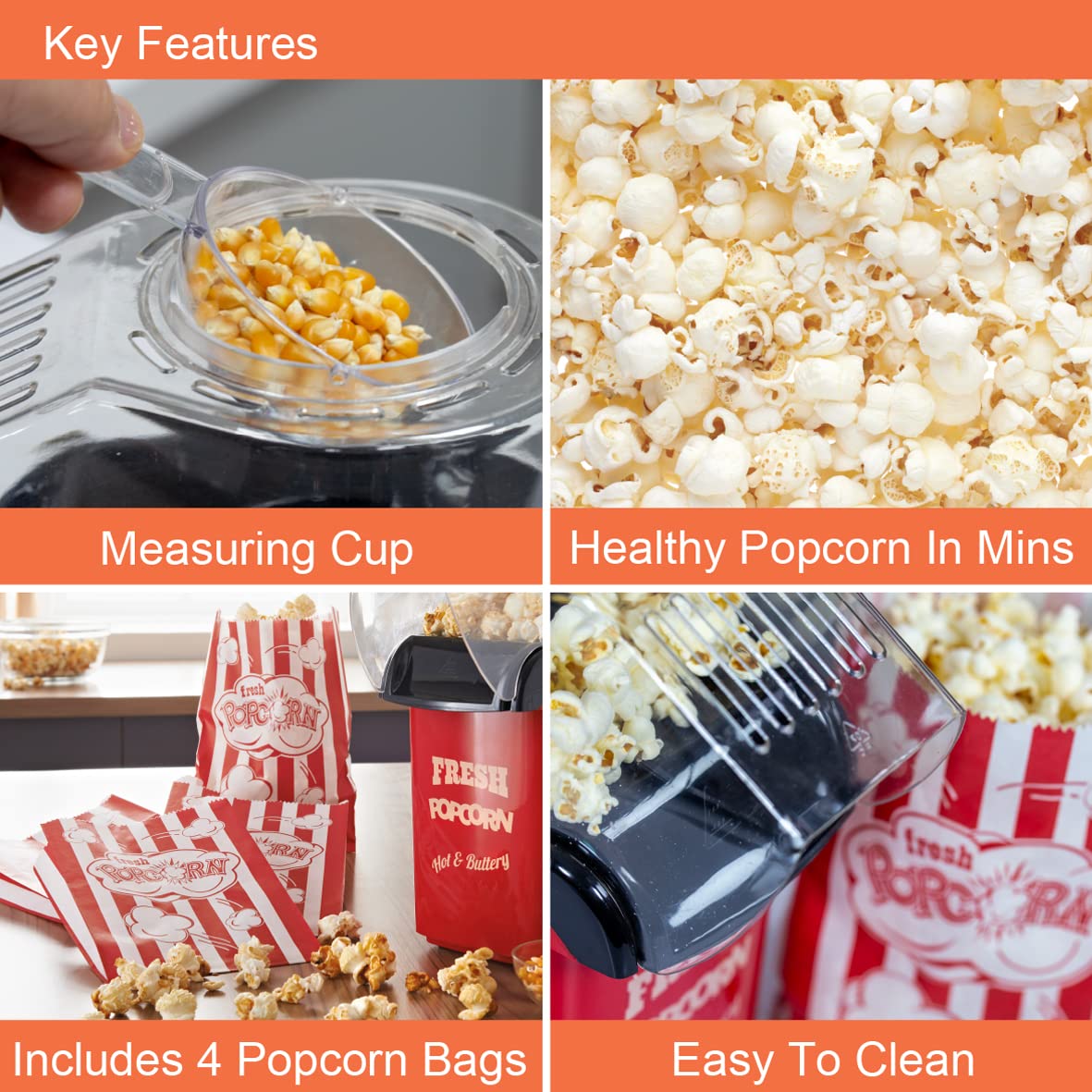 Global Gizmos red 1200W hot air popcorn maker