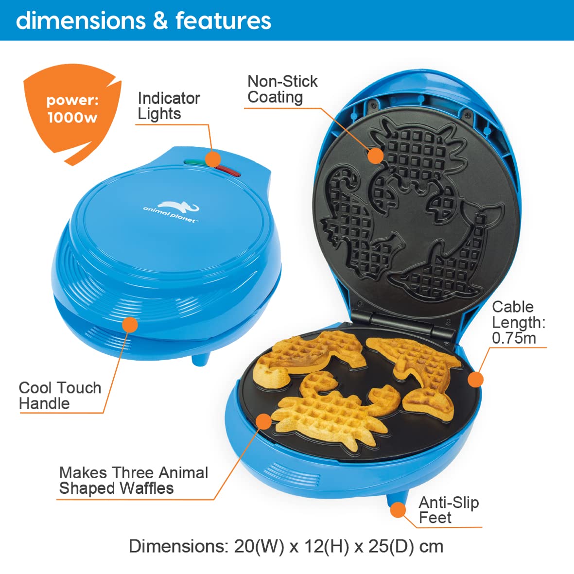 3-in-1 Sea Life Waffle Maker with Non-Stick Plates - Animal Planet