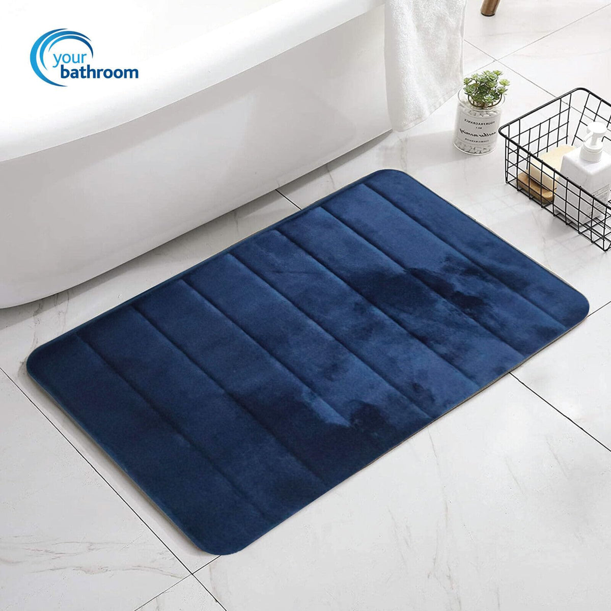 Your Bathroom blue two-piece memory foam bath mat set