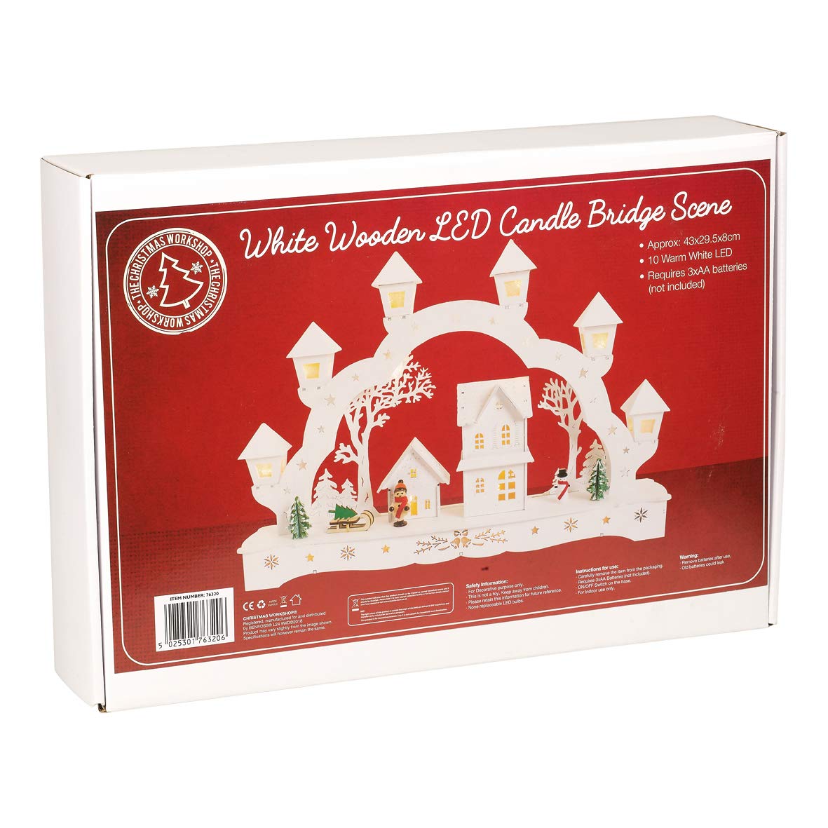 43cm white wooden LED Christmas candle bridge scene