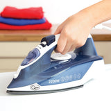 Quest 2200W blue and white steam iron with non-stick soleplate