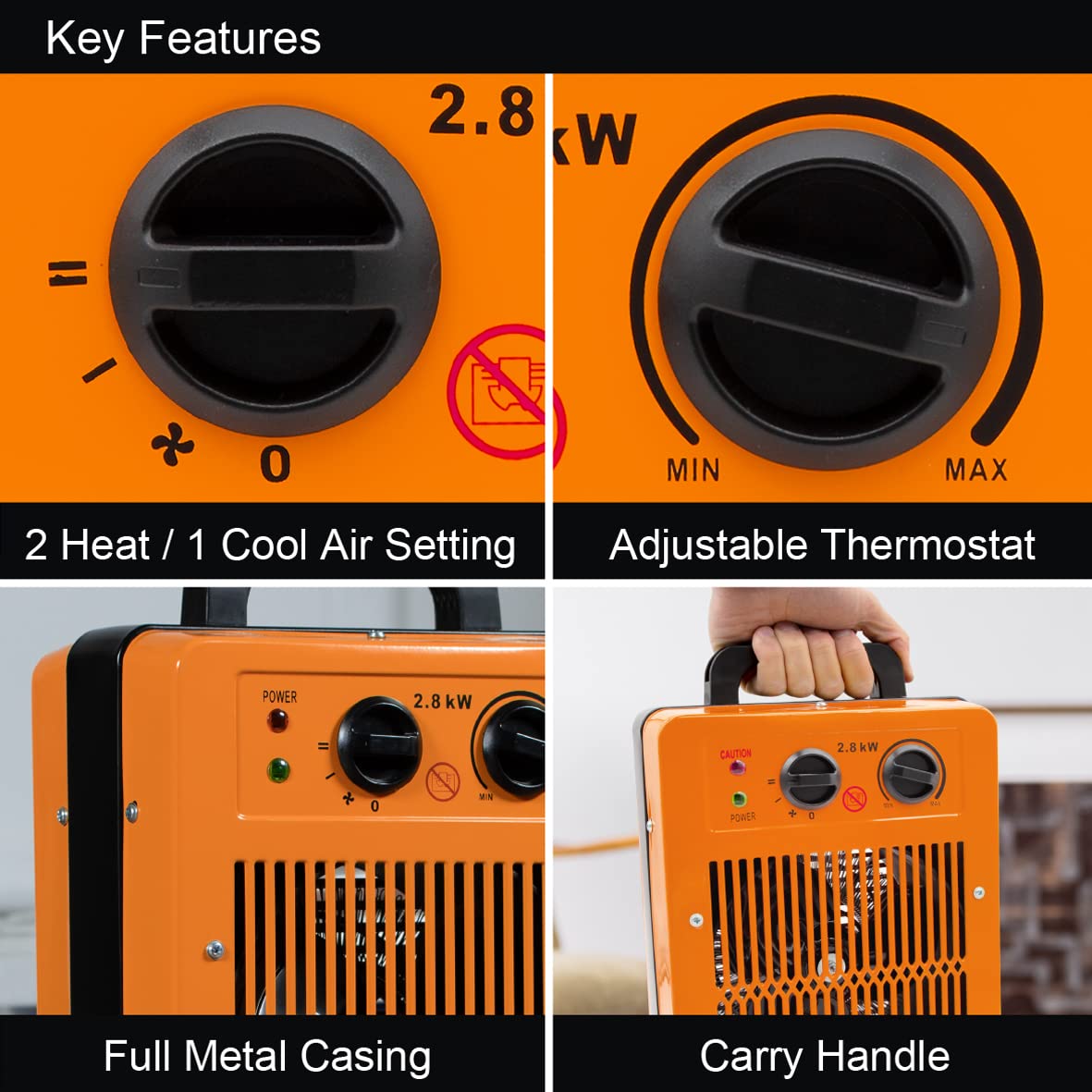 Benross orange 2800W industrial fan heater