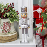 The Christmas Workshop white and silver wooden nutcracker soldier – 35cm