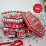 Set of 14 red and white Nordic Christmas baubles