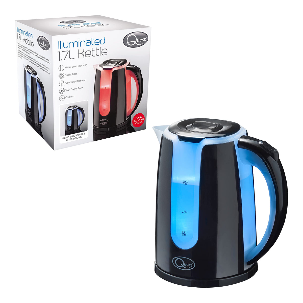 Quest black dual-colour LED 1.7L kettle
