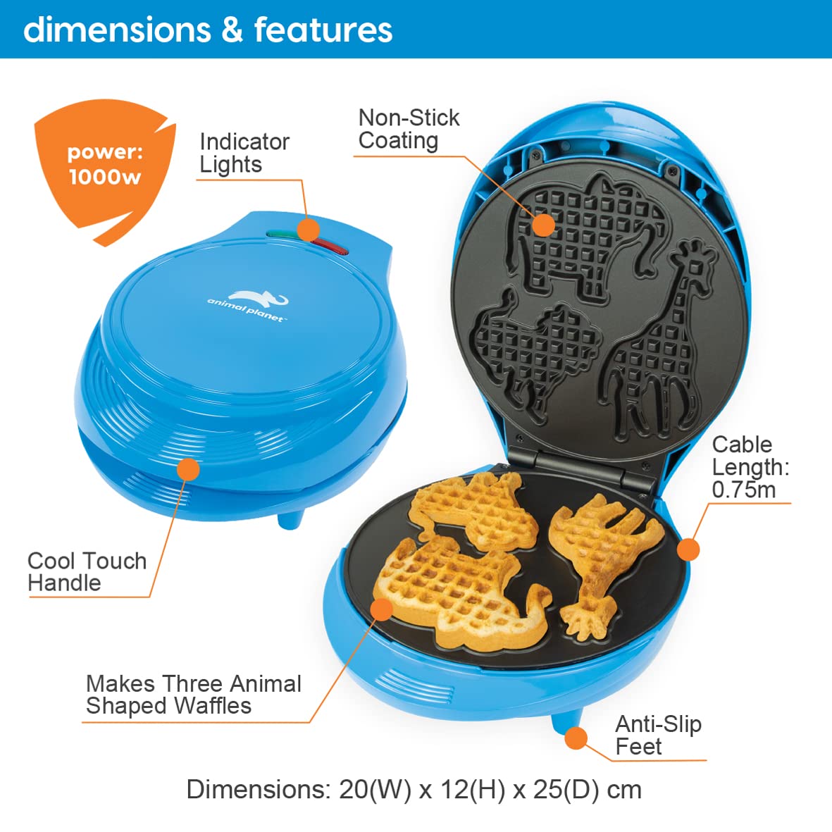 Animal Planet Safari 3-in-1 Animal Waffle Maker 1000W