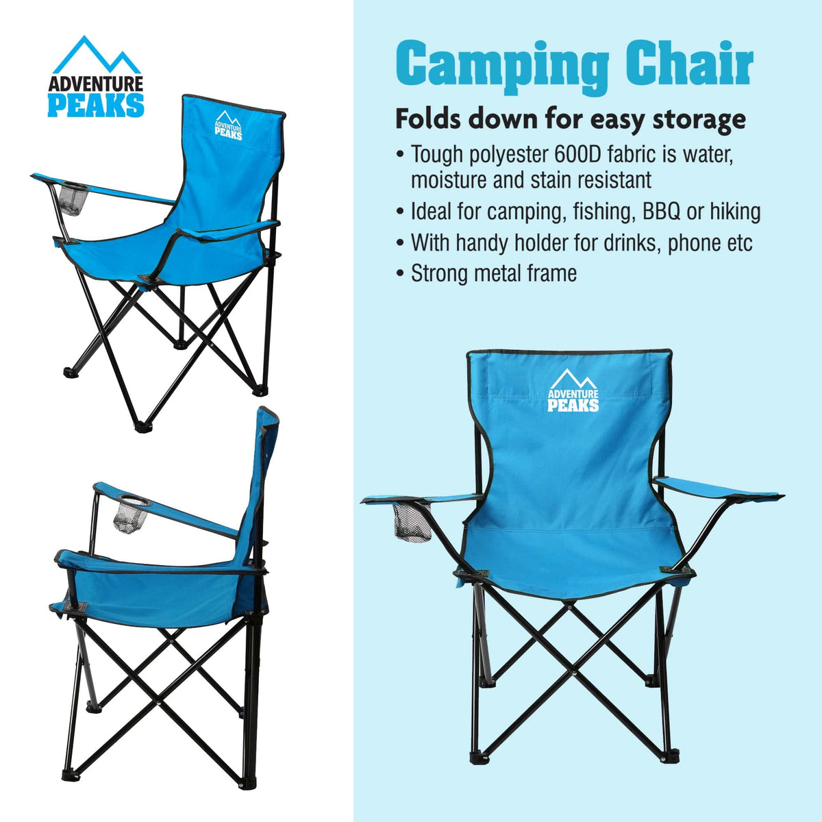 MyGarden blue folding camping chairs with cup holders – set of two