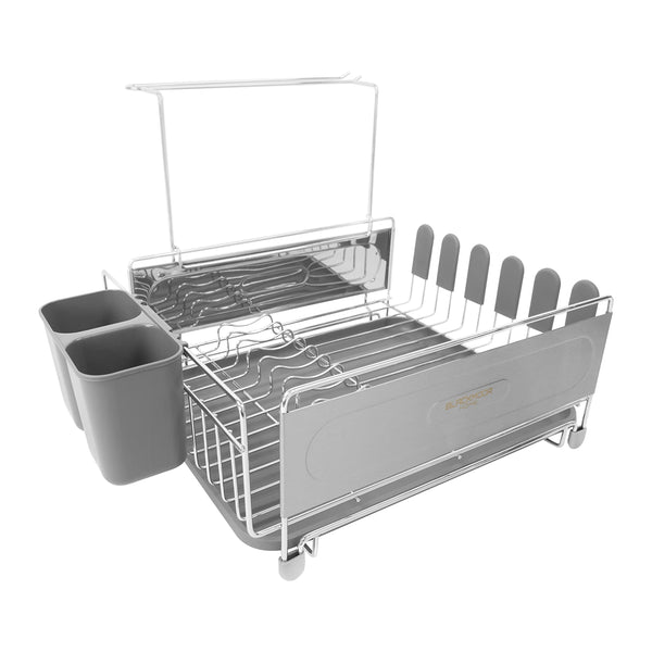 Blackmoor Deluxe Stainless Steel Dish Drainers/Features Wine Glass, Cutlery & Cup Holders/Removable Drip Tray / 45cm x 30cm x 30cm (W x D x H) / Grey & Silver Colour