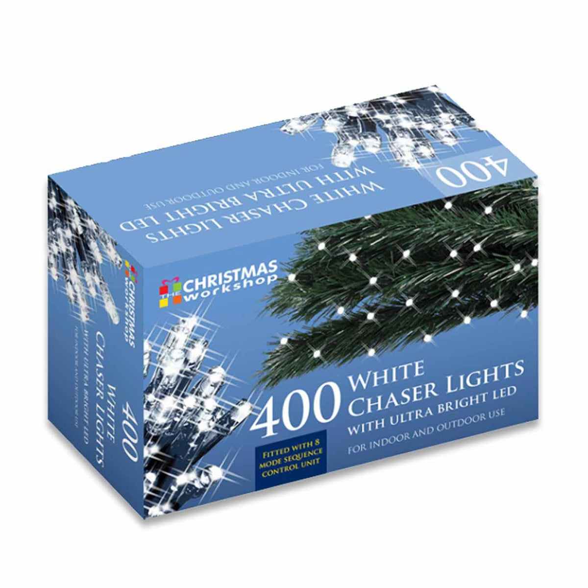 400 bright white LED chaser Christmas lights 27.9m