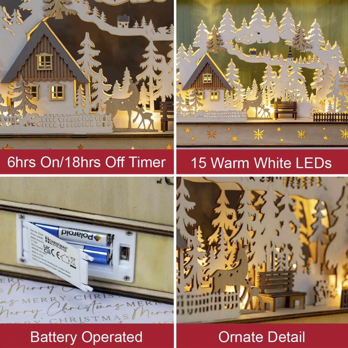40cm wooden LED Christmas forest house scene with warm white lights