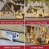 40cm wooden LED Christmas forest house scene with warm white lights