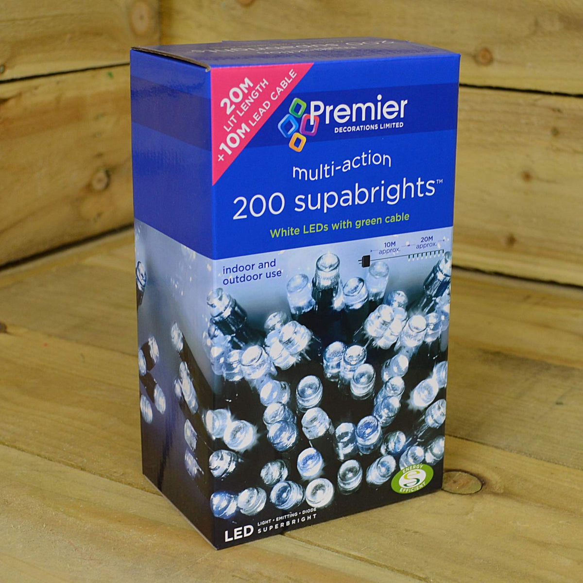 Premier 16m cool white Supabright outdoor Christmas lights with 200 LEDs