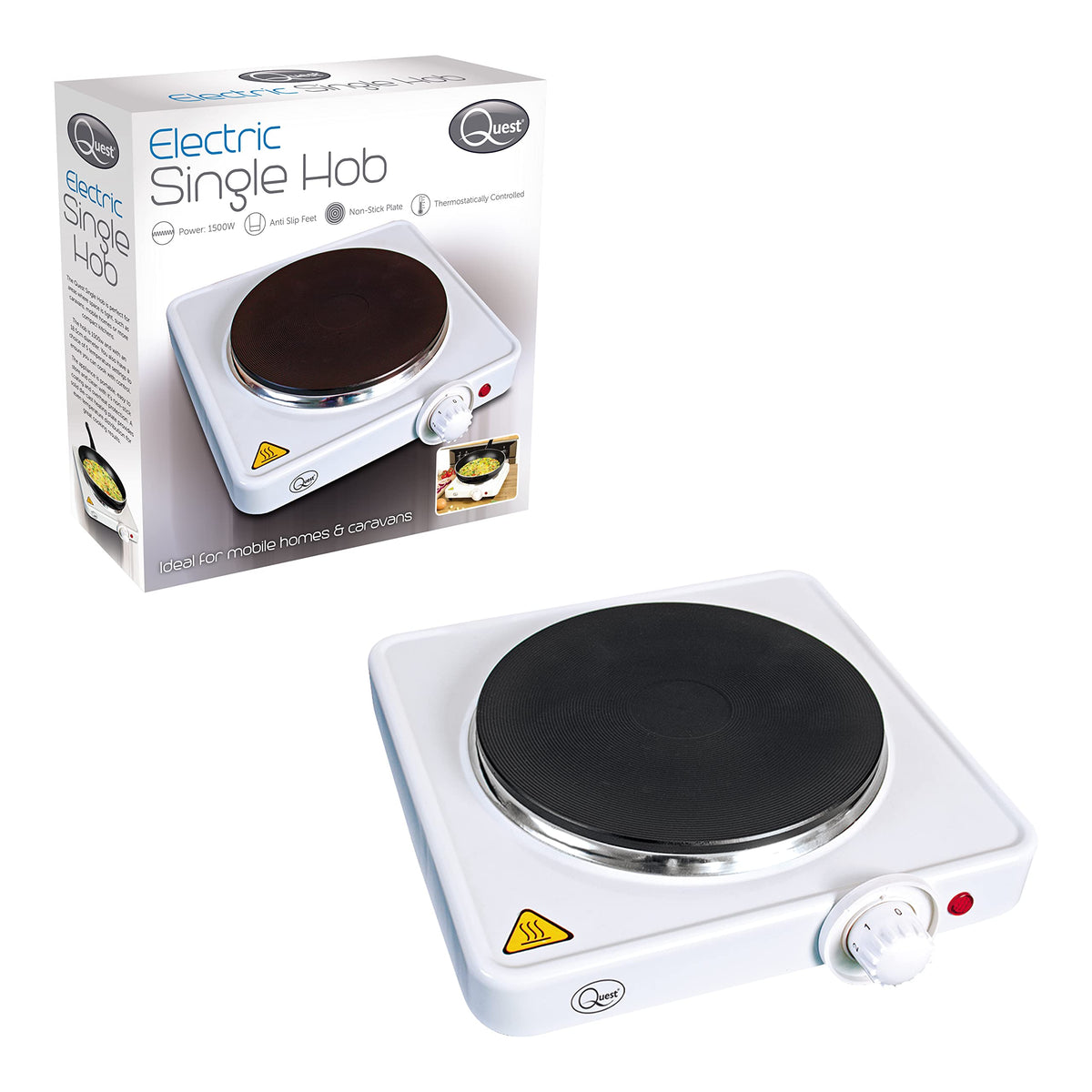 Quest 1500W single electric hob with five heat settings