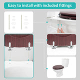 Mahogany-effect toilet seat with chrome hinges