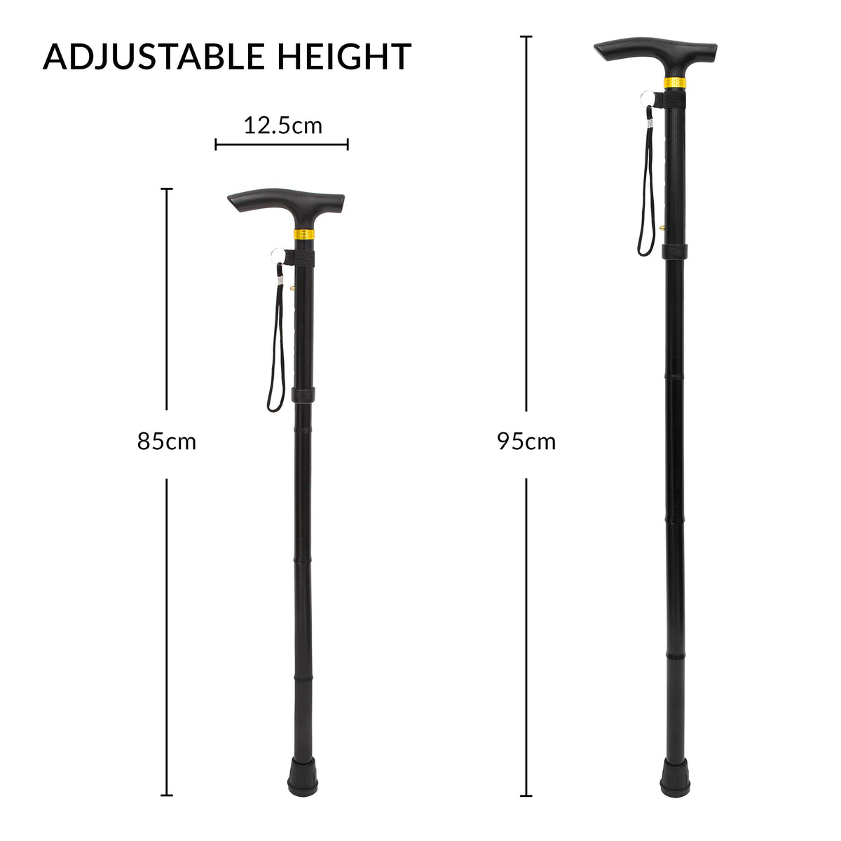 Anika black folding walking stick adjustable 85 to 95cm