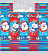 Pack of 10 traditional 30.5cm Santa and snowman Christmas crackers