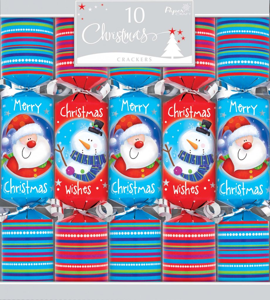 Pack of 10 traditional 30.5cm Santa and snowman Christmas crackers