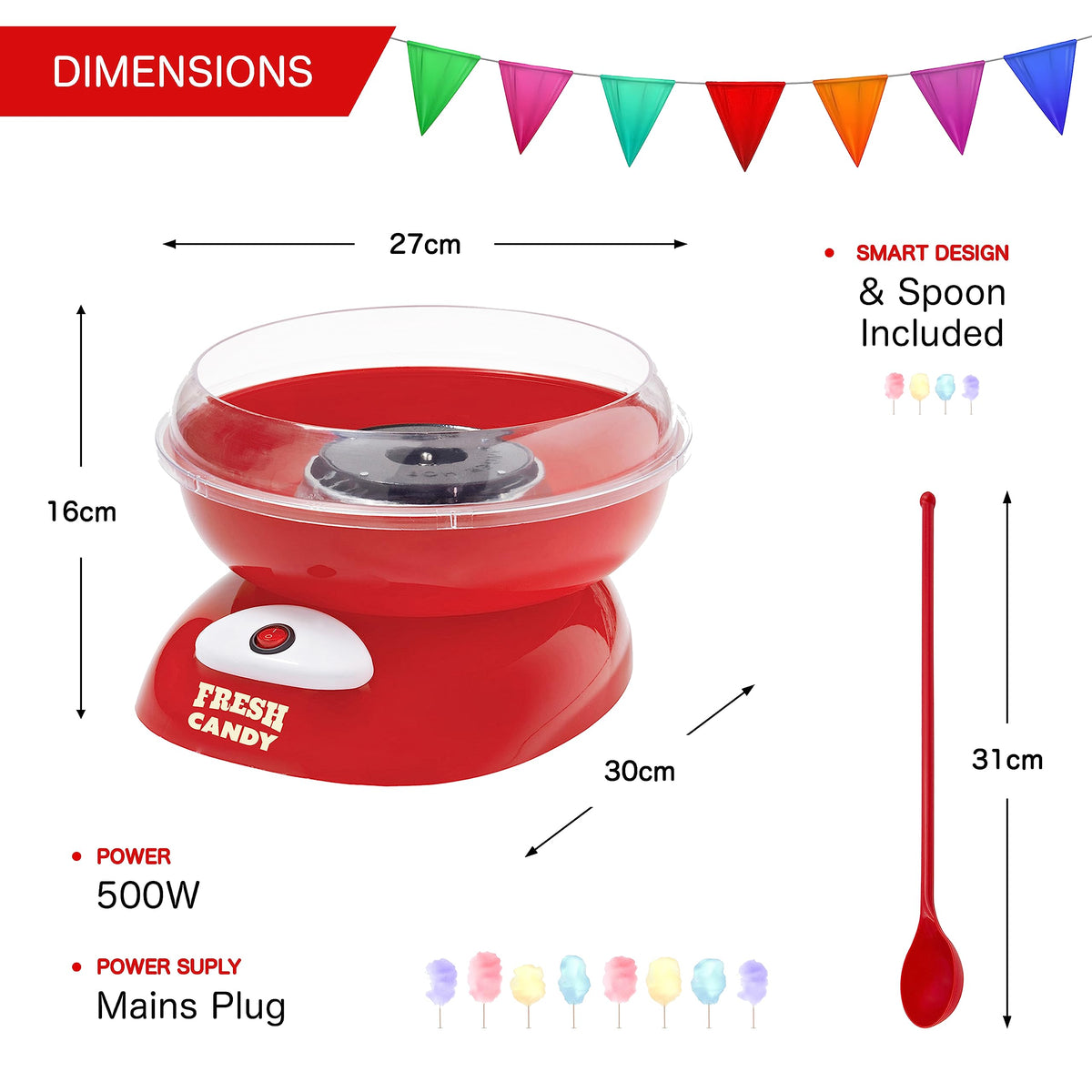 Global Gizmos red retro 500W candy floss maker
