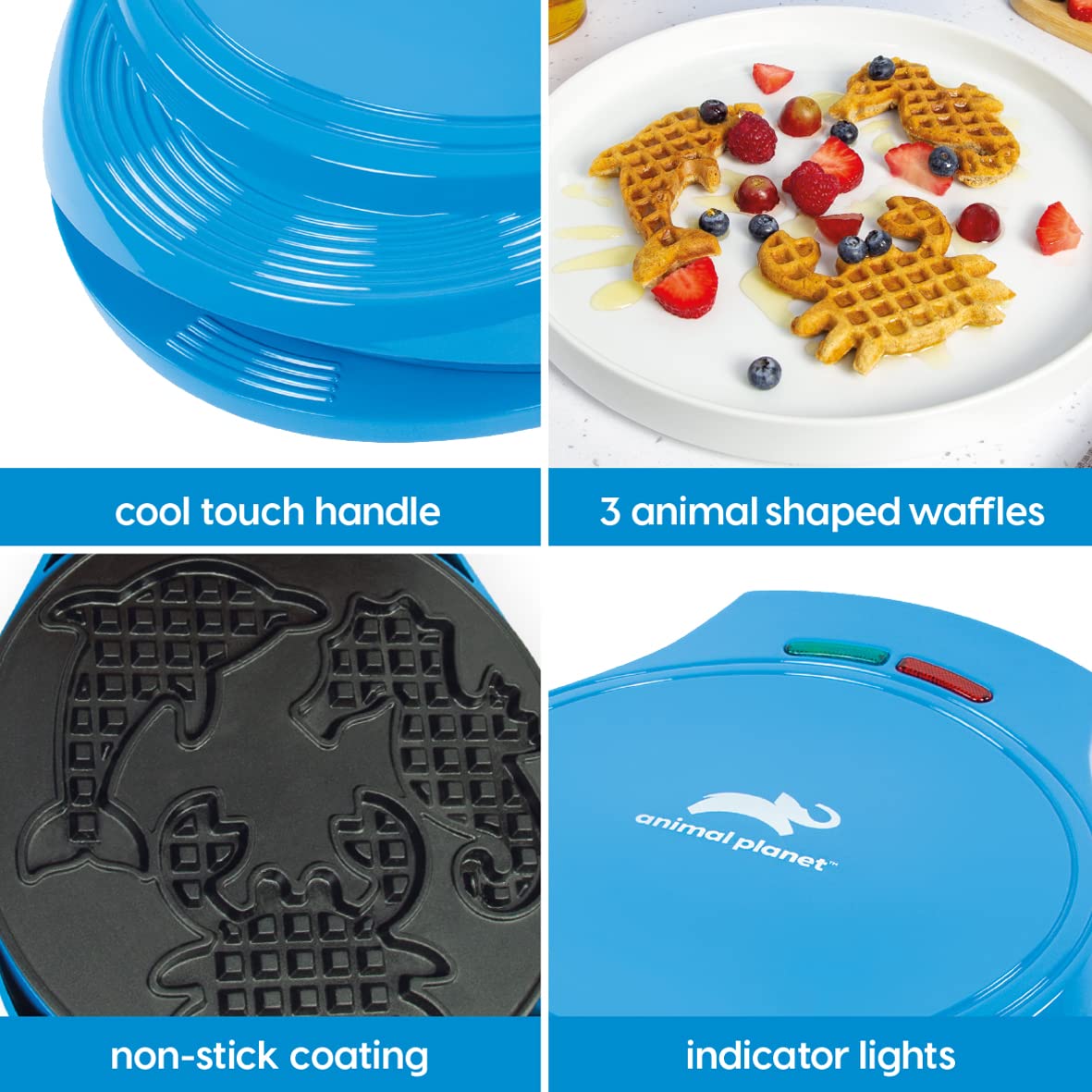 3-in-1 Sea Life Waffle Maker with Non-Stick Plates - Animal Planet