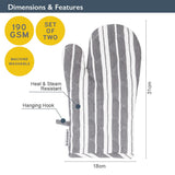 Blackmoor Pair of Oven Gloves/Set of 2 Heat Resistant Cotton Kitchen Mitts for Home Cooking, BBQ, Grilling, Baking/Grey or Navy Stripe with Hanging Loop (Grey)