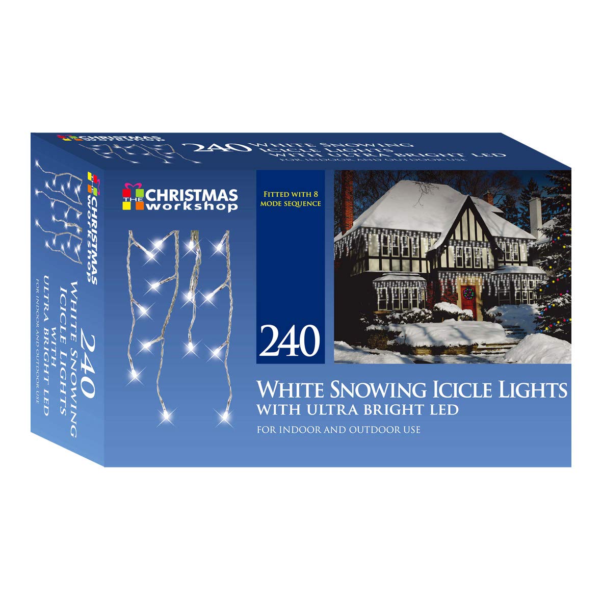 240 bright white LED snowing icicle Christmas lights – 4.7m