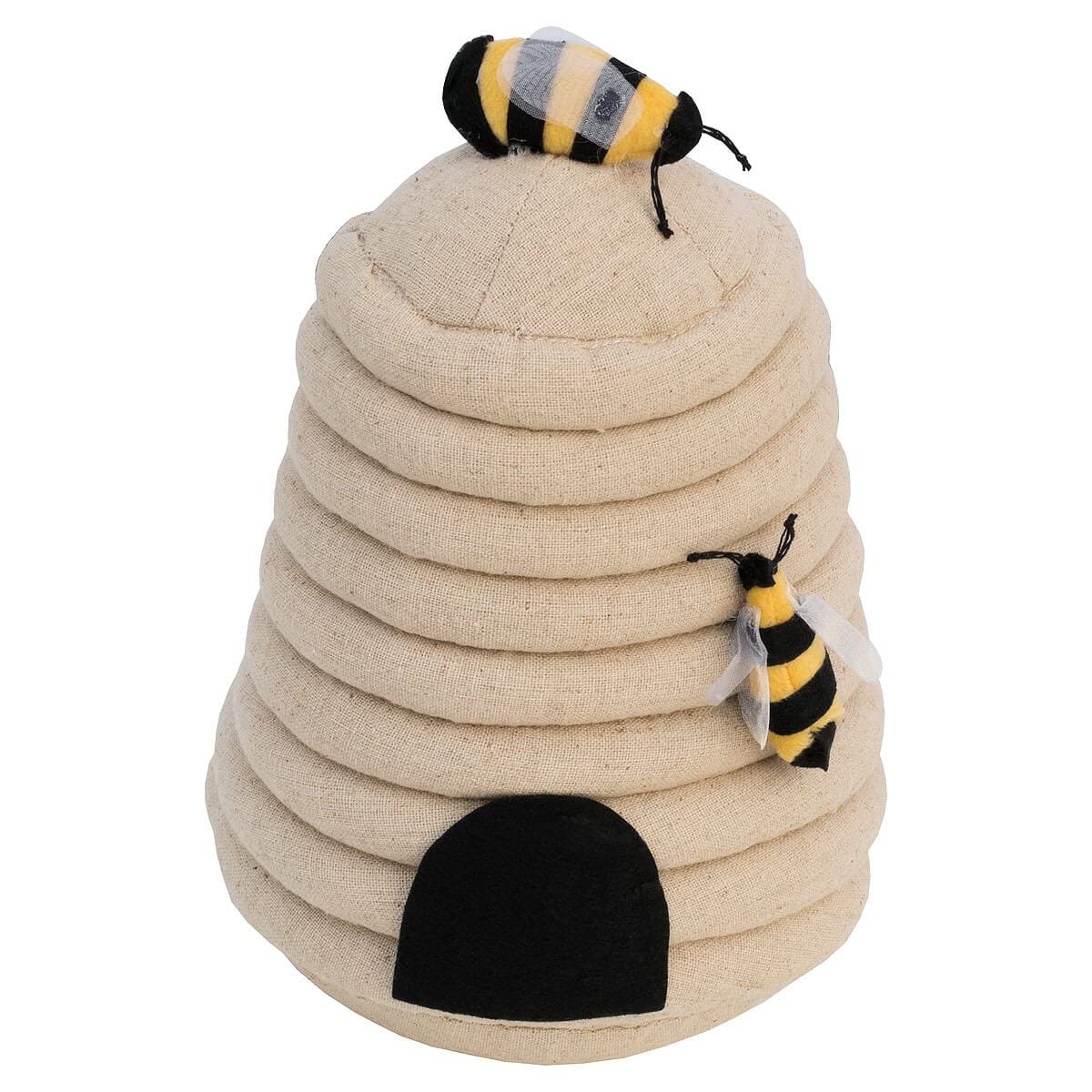 Beehive fabric door stop with beige honeycomb design
