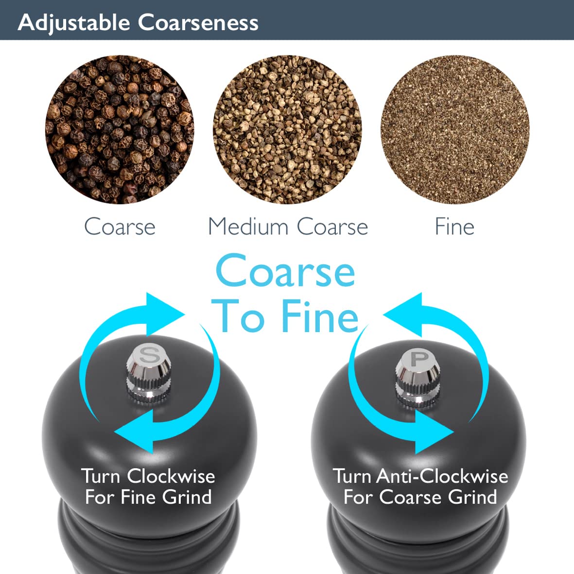 Blackmoor 68049 Manual Salt and Pepper Grinder Set/Classic Wooden Design with Ceramic Grinding Core/Adjustable Coarseness/Black Colour