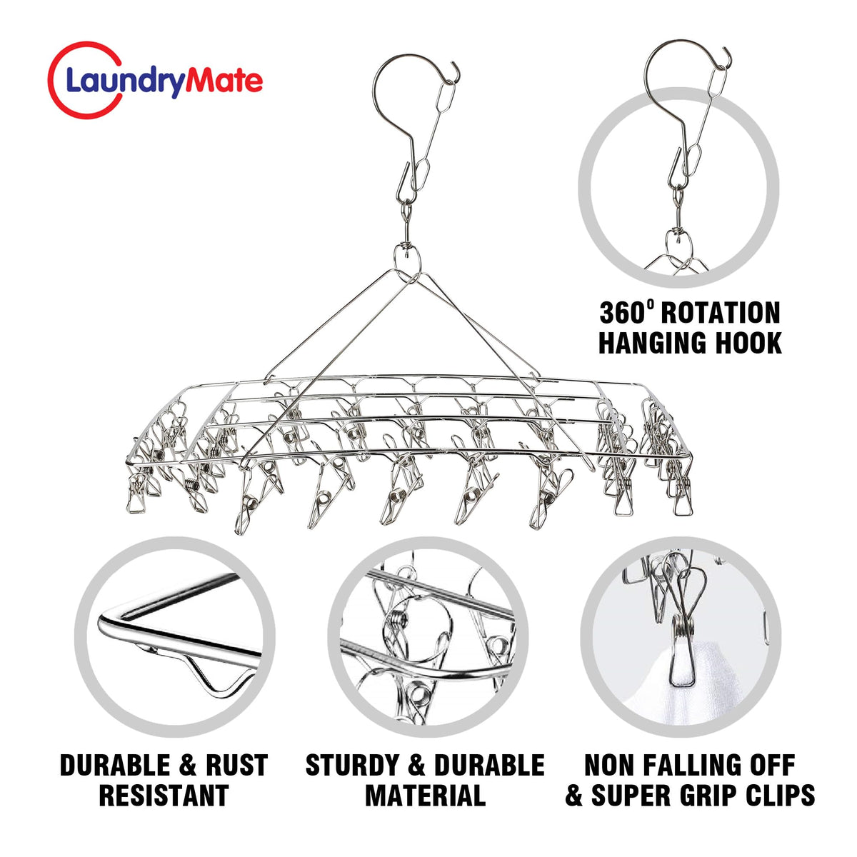 Laundry Mate stainless steel sock hanger with 40 pegs