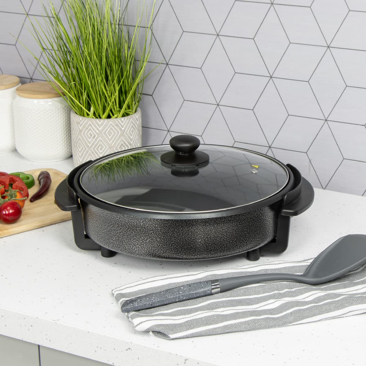 Quest 30cm electric cooker pan with glass lid