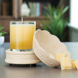Candle Warmers Etc. cream embossed ceramic candle and wax melt warmer