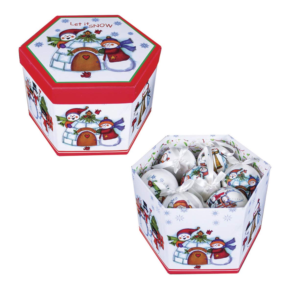 Gift-boxed set of 14 white cartoon snowman Christmas baubles