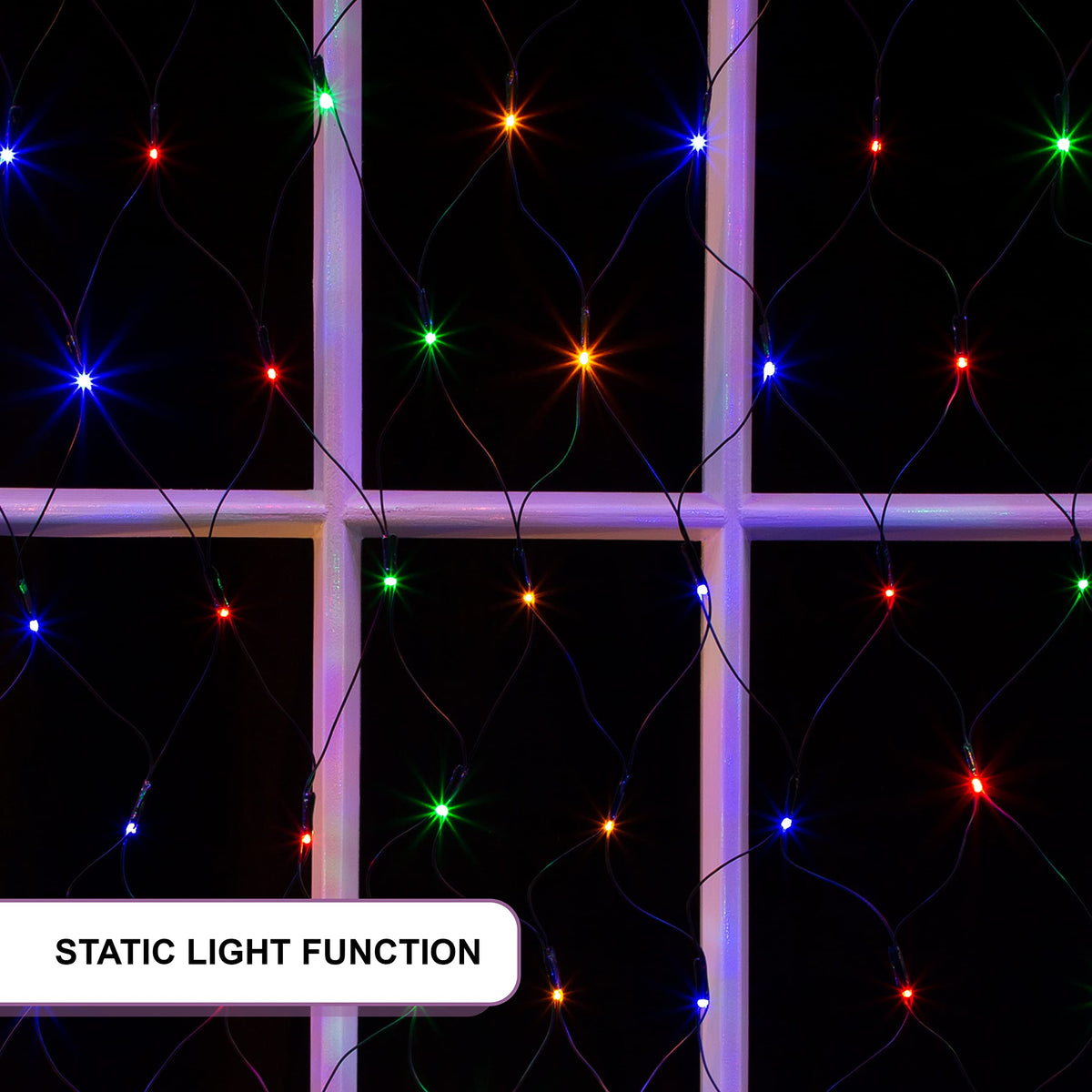 108 multi-coloured LED Christmas net lights – 1.2 x 1.2m