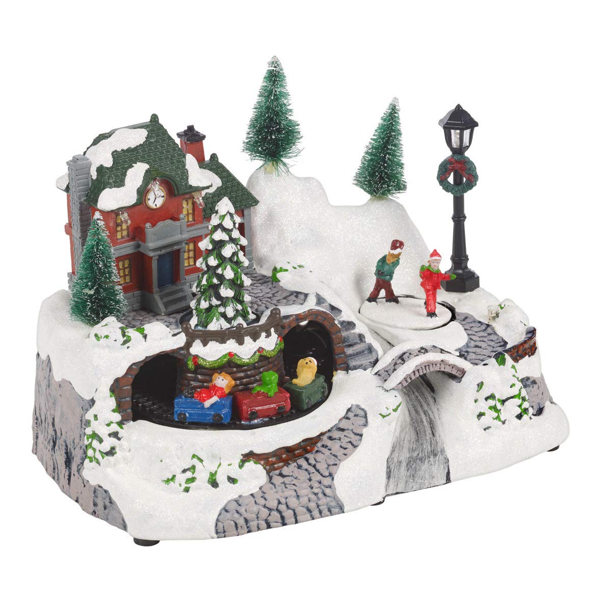Animated LED Christmas village with train and ice skaters
