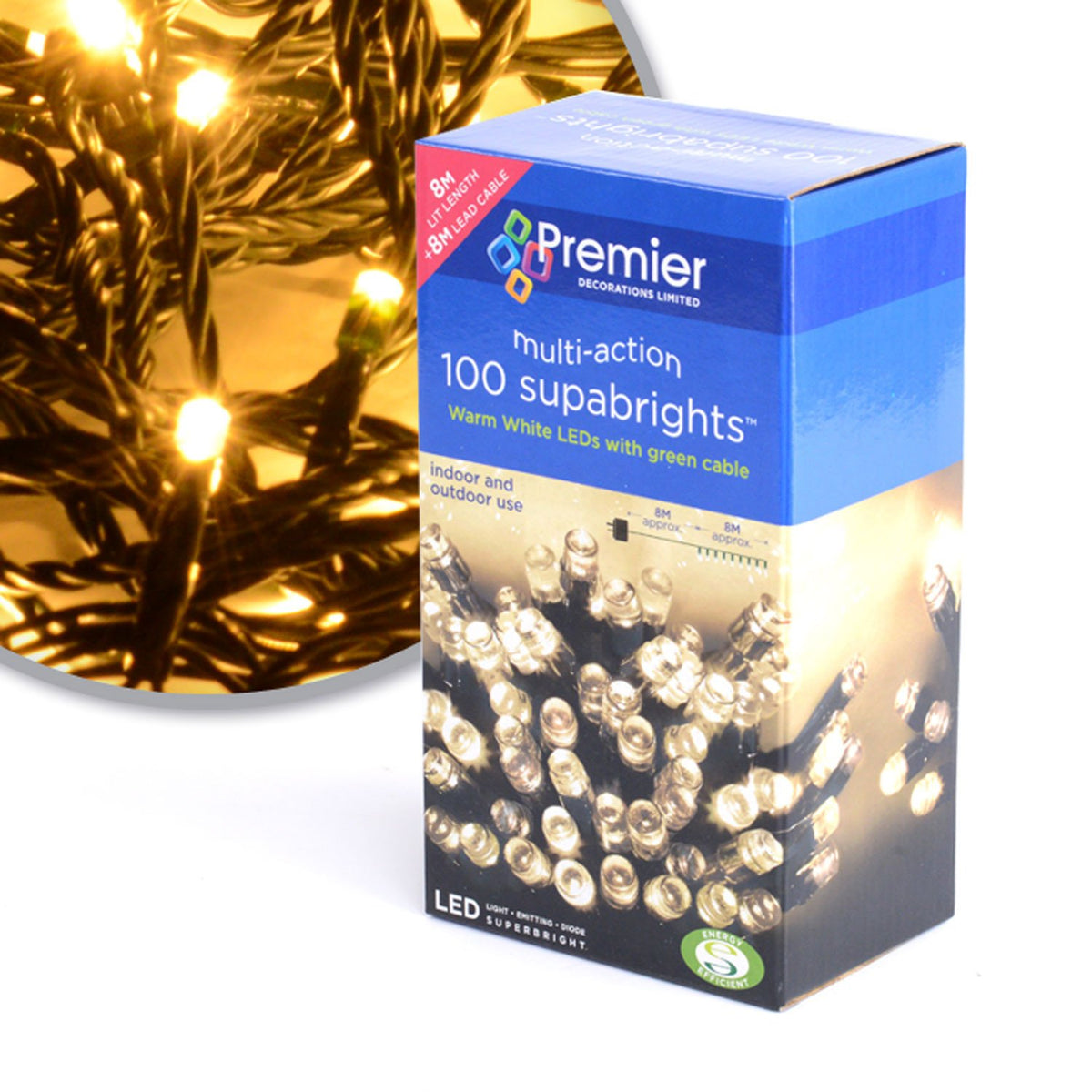 Premier 100 warm white LED Christmas lights