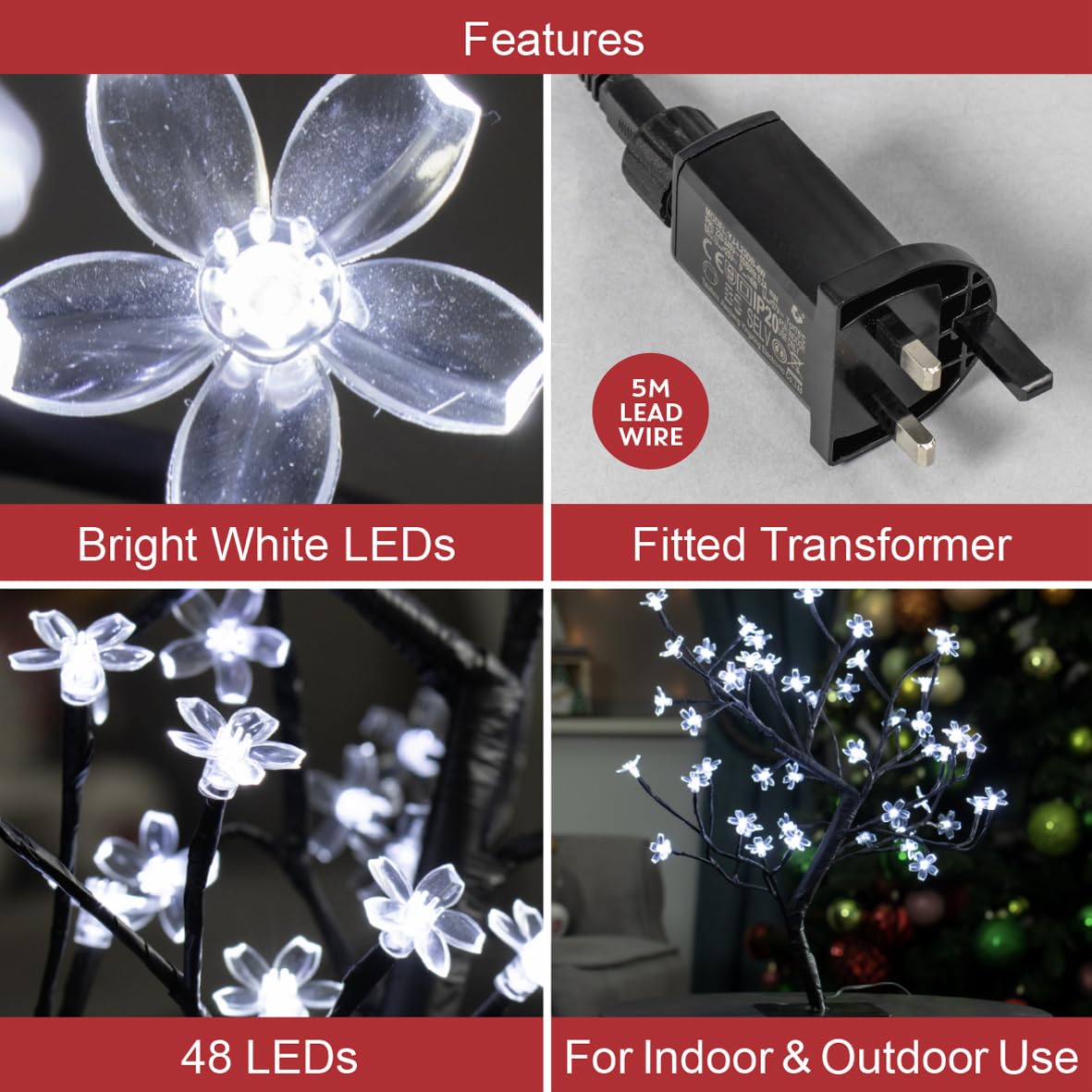 45cm bright white LED blossom Christmas tree with 48 lights