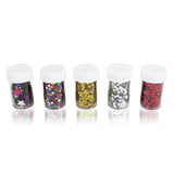 Christmas Star Confetti Glitter Pots, 12 Packs of Assorted Colours Red Silver Gold Multi Coloured