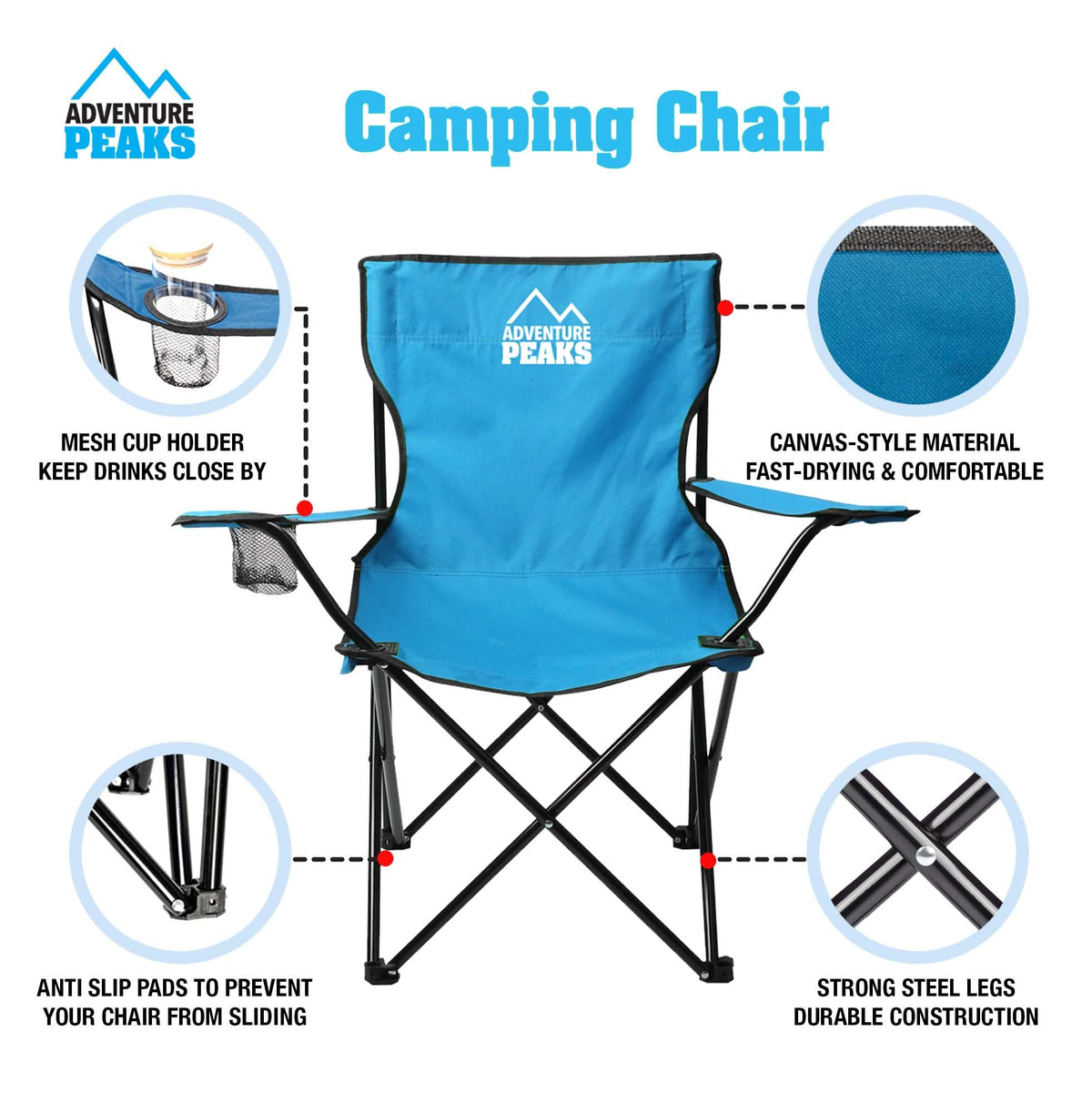 MyGarden blue folding camping chairs with cup holders – set of two