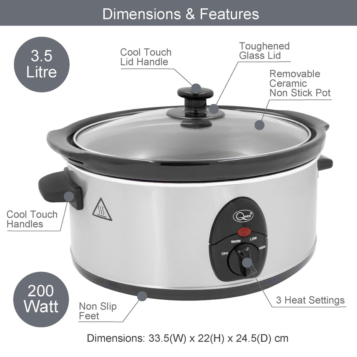 Quest 3.5L 200W slow cooker with ceramic pot