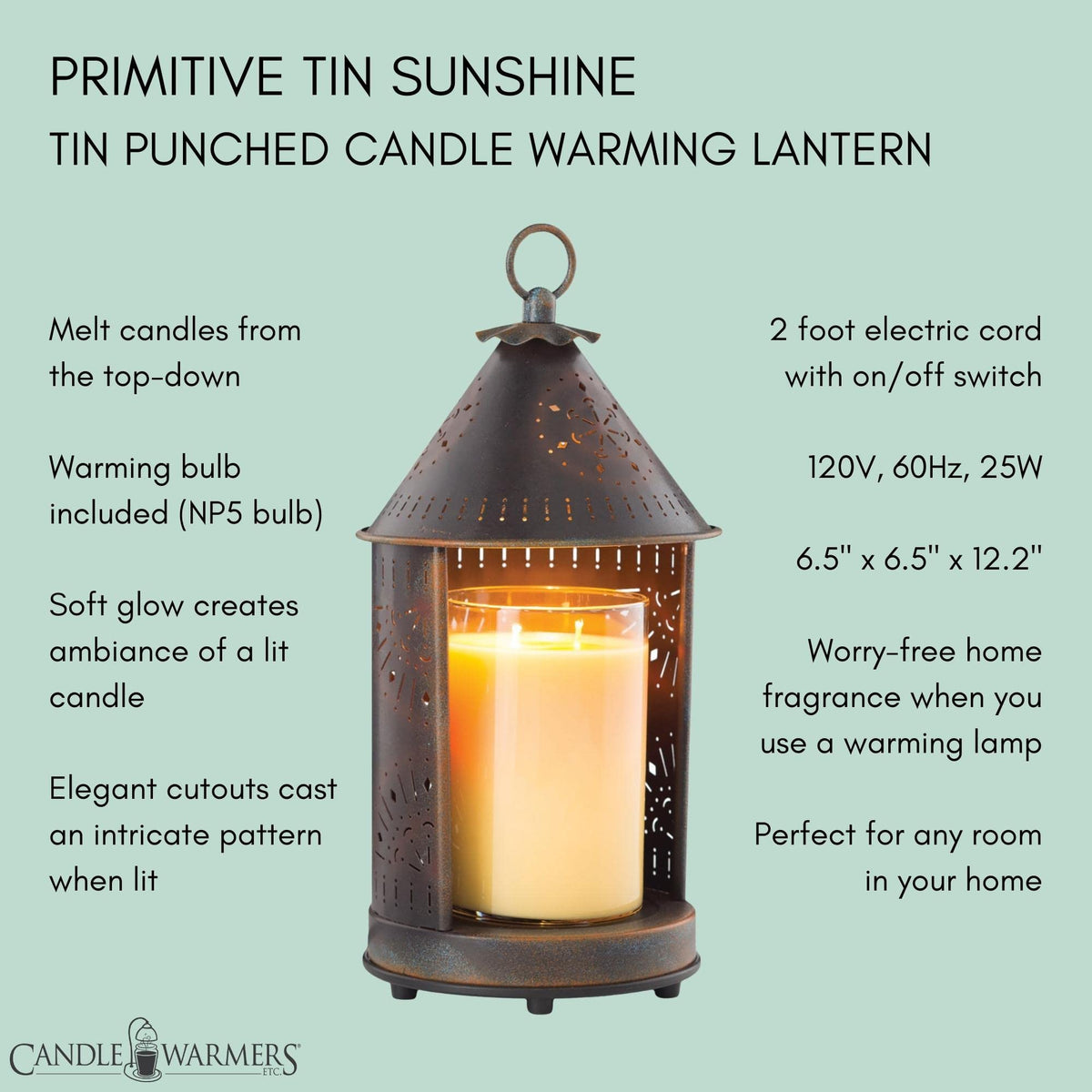 Candle Warmers primitive tin punched candle warmer lantern