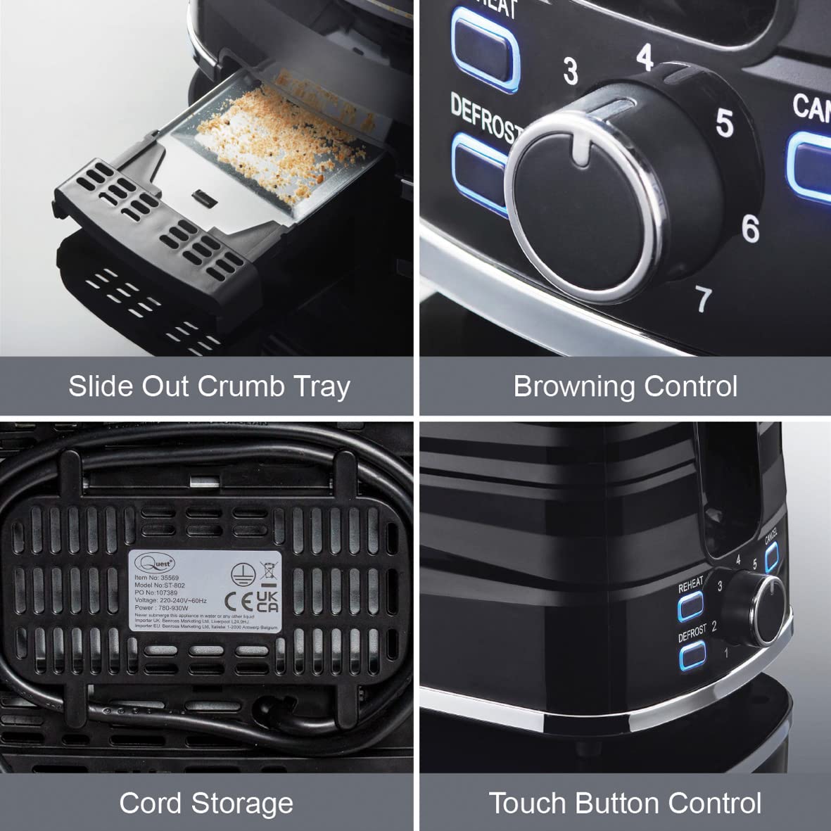 Quest Harmony black 2-slice toaster