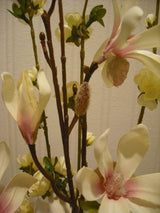 Cream blossom and magnolia artificial flower arrangement in vase – 60cm