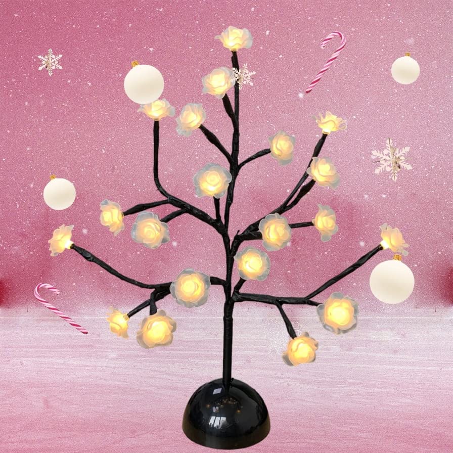 37cm warm white battery-operated LED rose tree