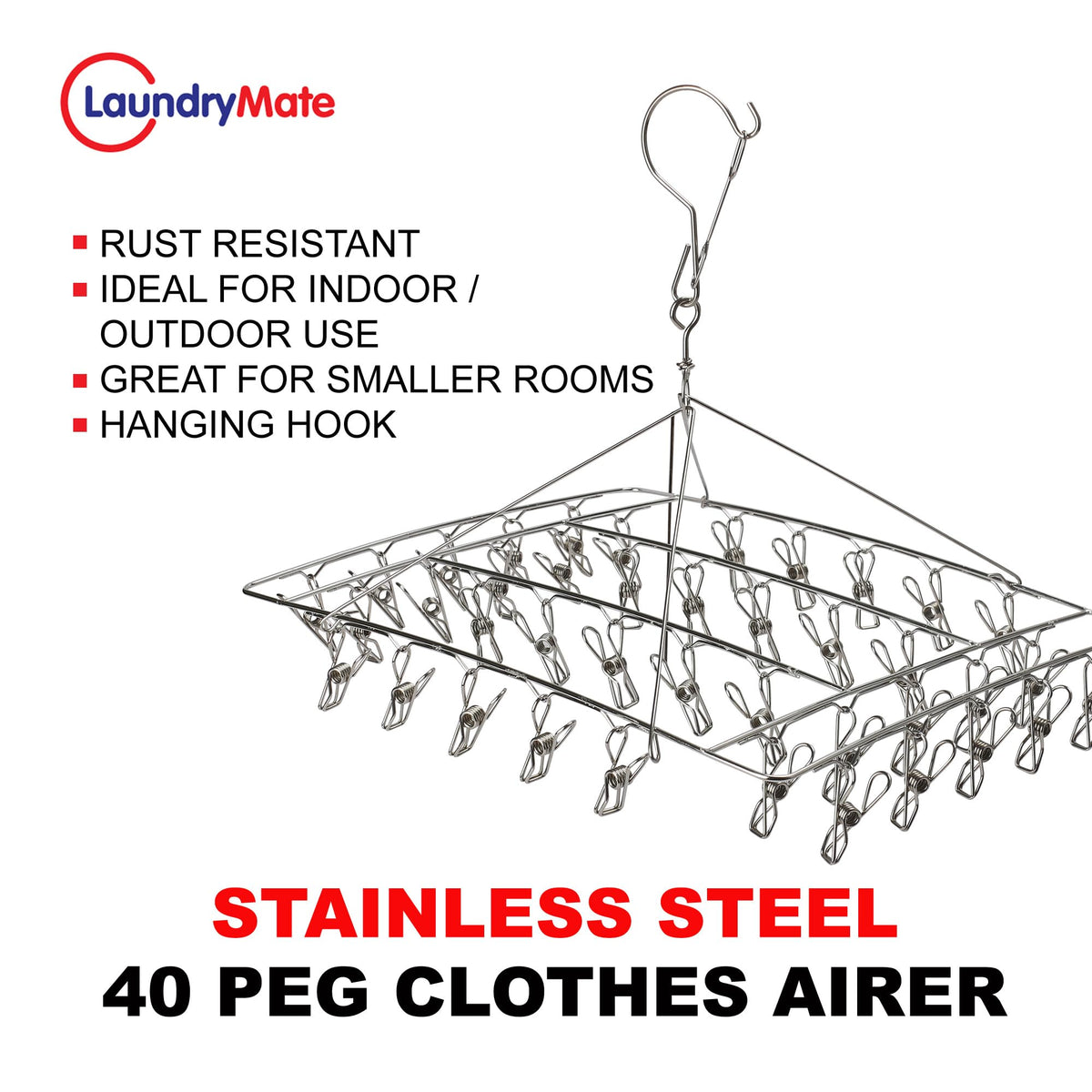 Laundry Mate stainless steel sock hanger with 40 pegs