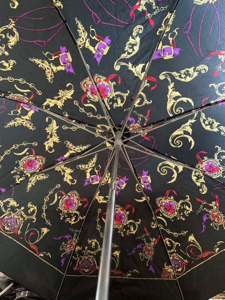 Black patterned compact telescopic umbrella with cover