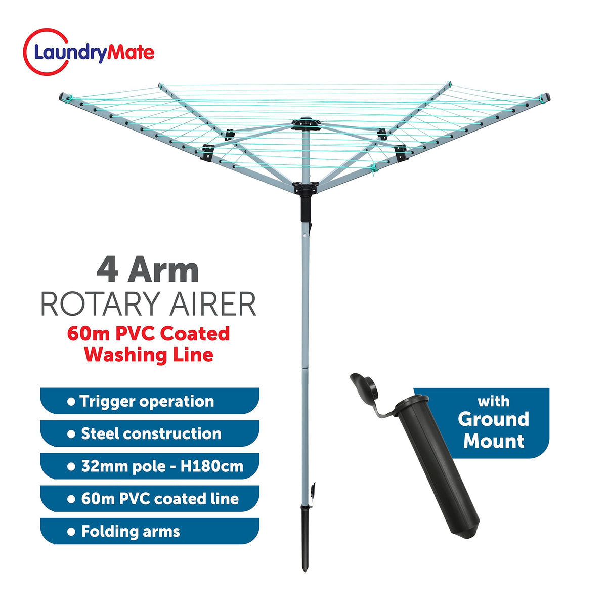 Laundry Mate silver 60m four-arm rotary clothes airer